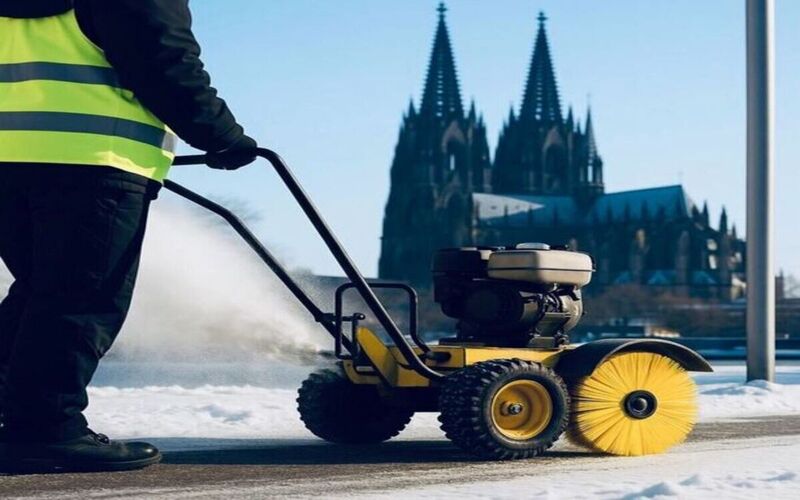 Winterdienst am Kölner Dom – maschinelle Schneeräumung in Köln